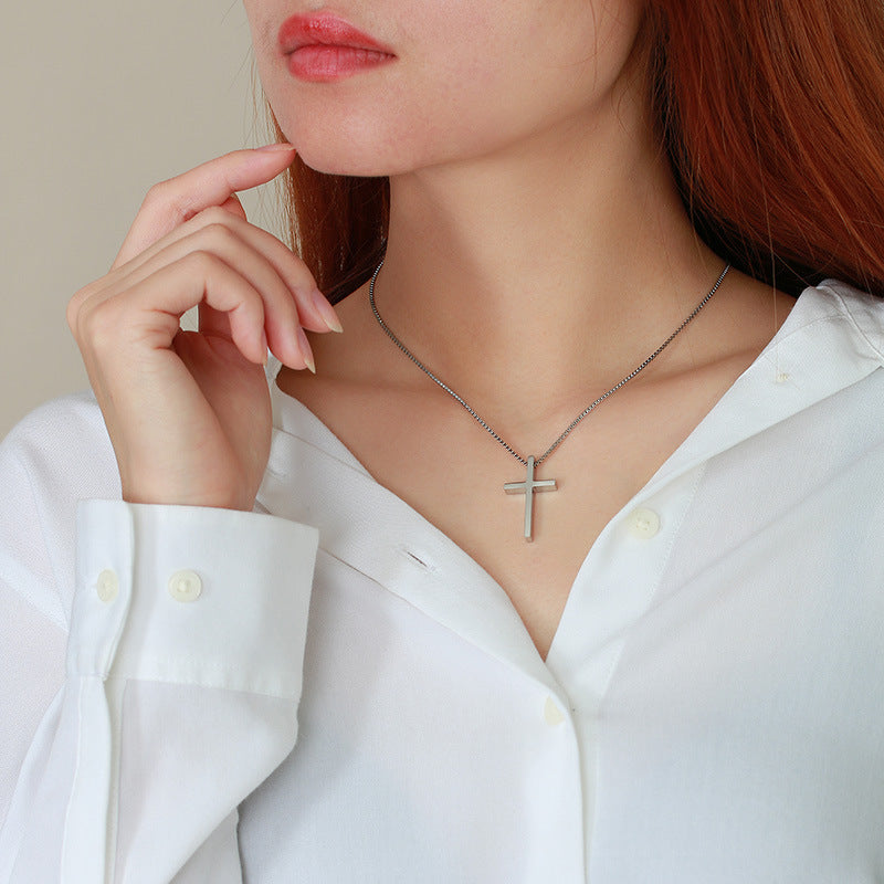 Stainless Steel Cross Box Chain Necklace Gold Female Fashion