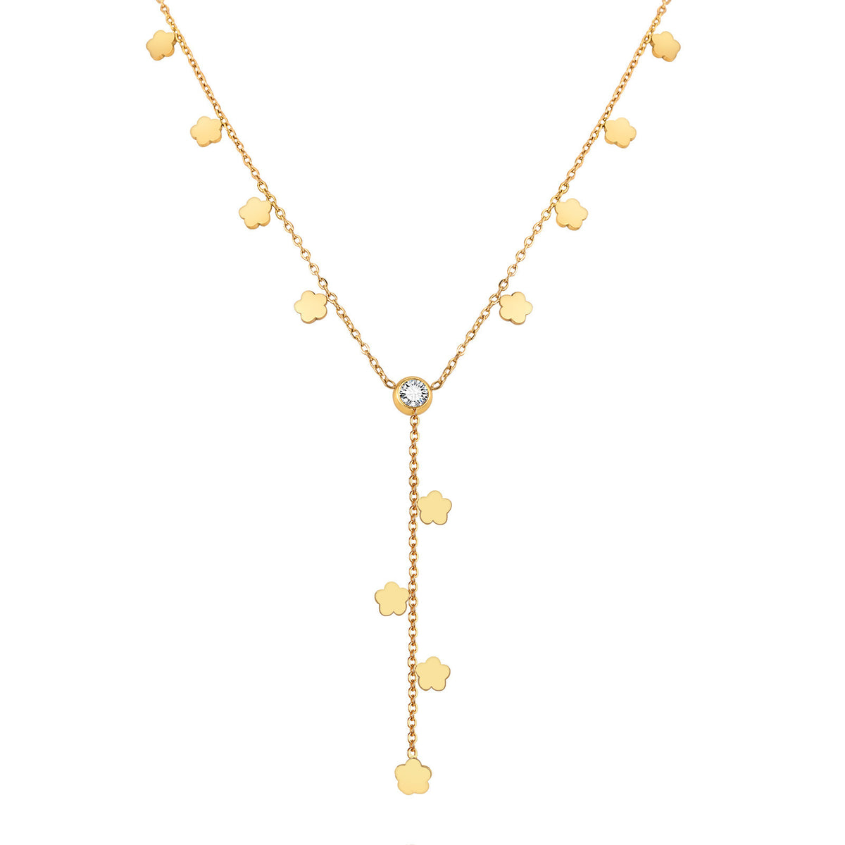 Stainless Steel Zircon Floral Necklace
