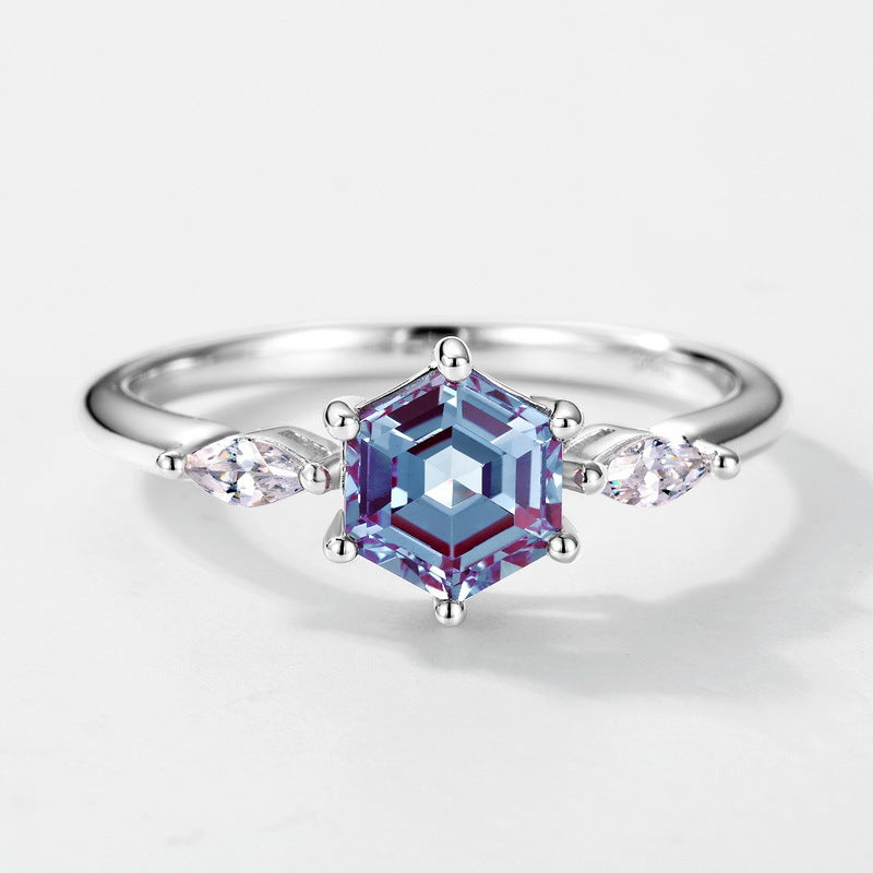 Planderful Jewelry Alexandrite Ring Sterling Silver Geometric