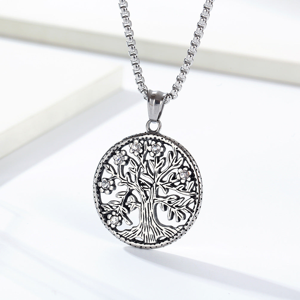 Viking Life Tree Titanium Steel Necklace for Discerning Men