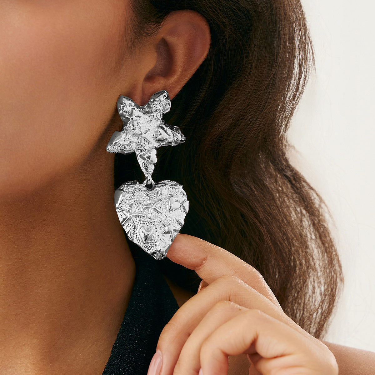 Planderful Vienna Verve Liquid Lava Stud Earrings For Women Retro Heart Star Pleated Design Statement Jewelry