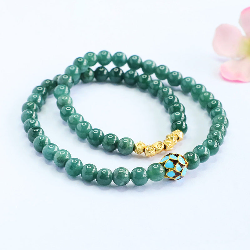 Blue Water Jadeite Lotus Beaded Bracelet