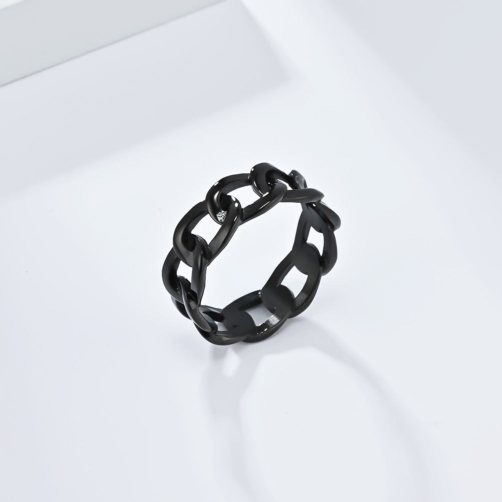 Ins Simple Hollow Cuban Chain Stainless Steel Ring for Men and Women Fashion Jewelry