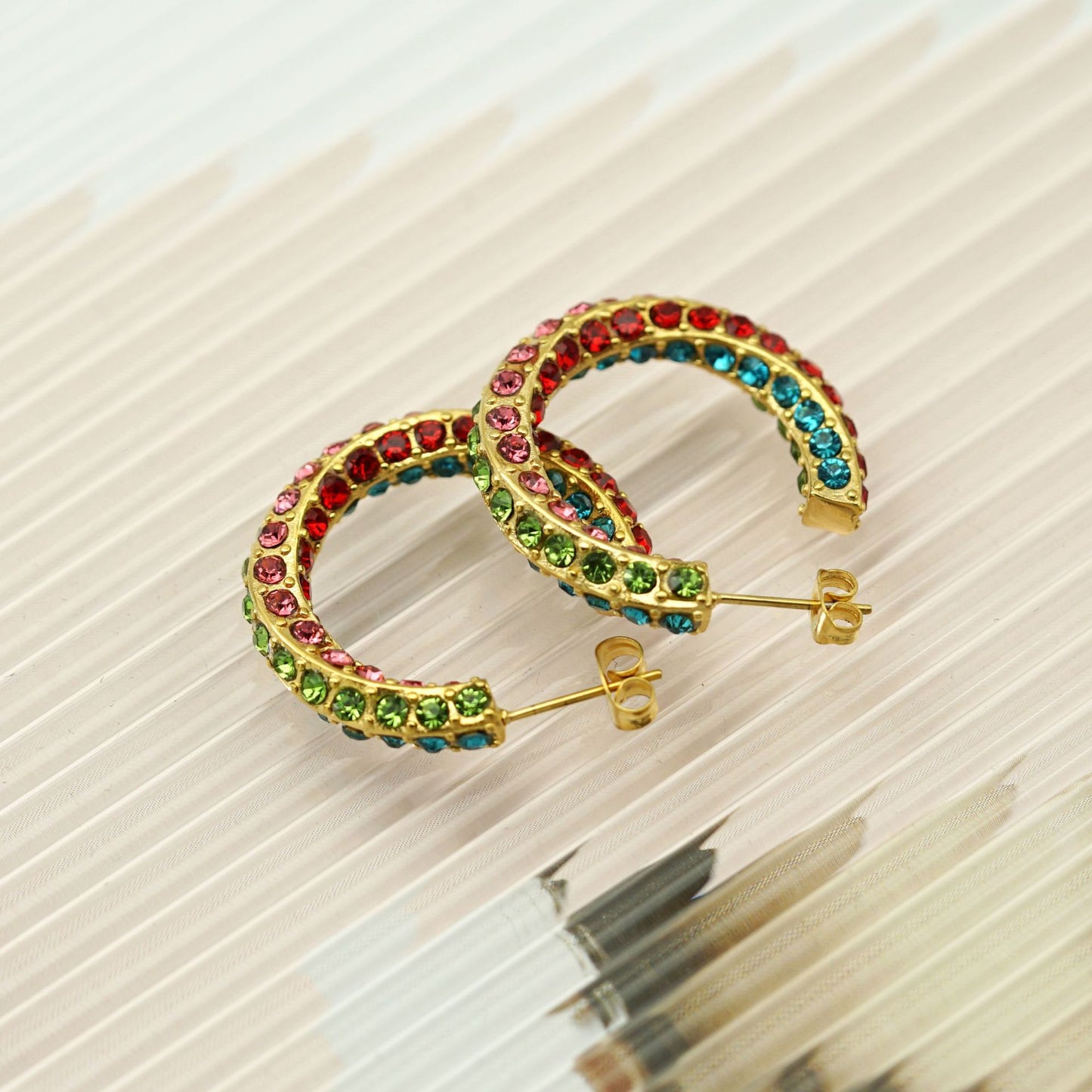Planderful Everyday Genie Gold Plated Dense Inlaid Colored Zircon Earrings Versatile For Trendsetting Influencers