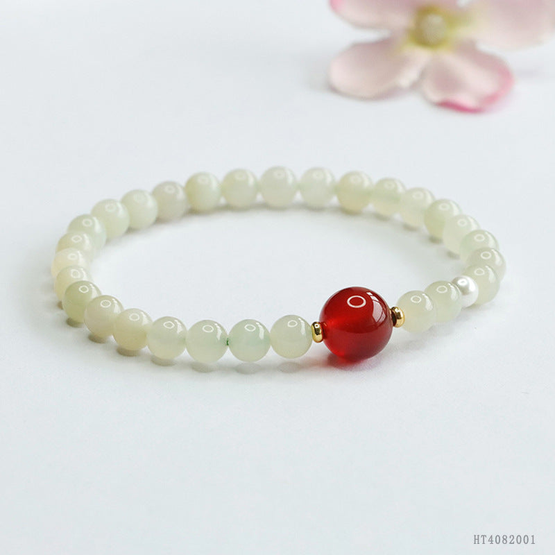 Qingshui Hetian Jade & Red Agate Bracelet
