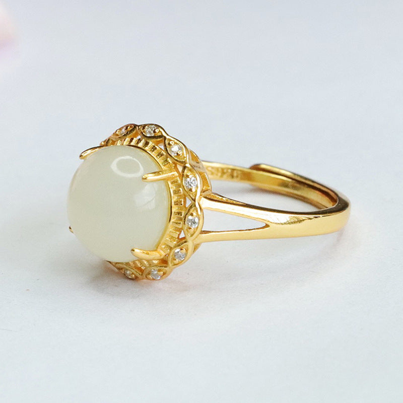 925 Sterling Silver Hetian Jade Round Ring