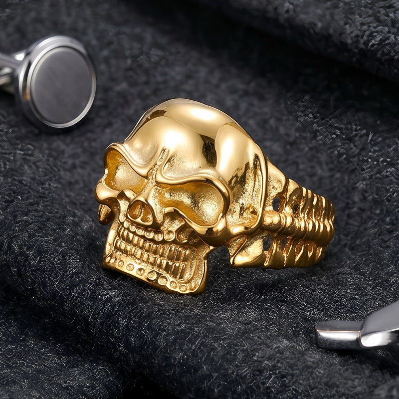 Punk Casting Three-Dimensional Skull Joint Titanium Steel Opening Bracelet Men's Dark