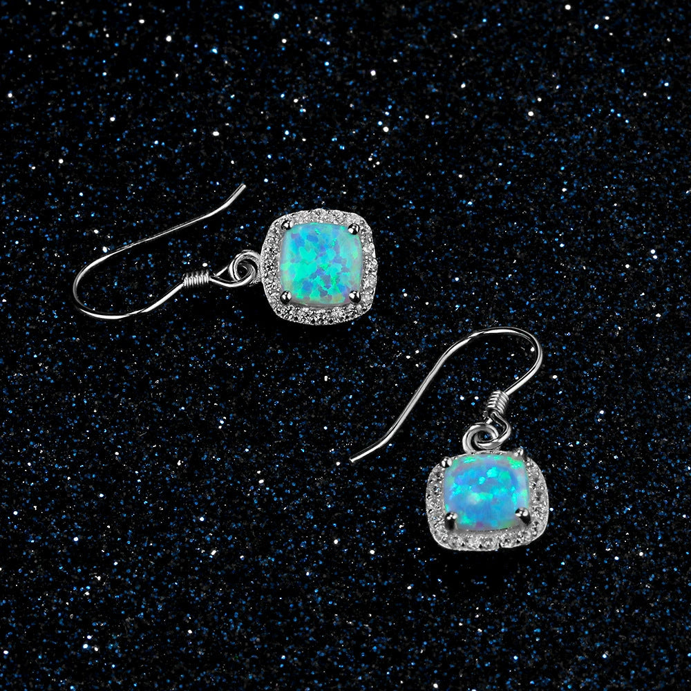 Planderful Jewelry Sterling Silver Opal Earrings With Zircon Simple Hook Drop Style For Everyday Elegance