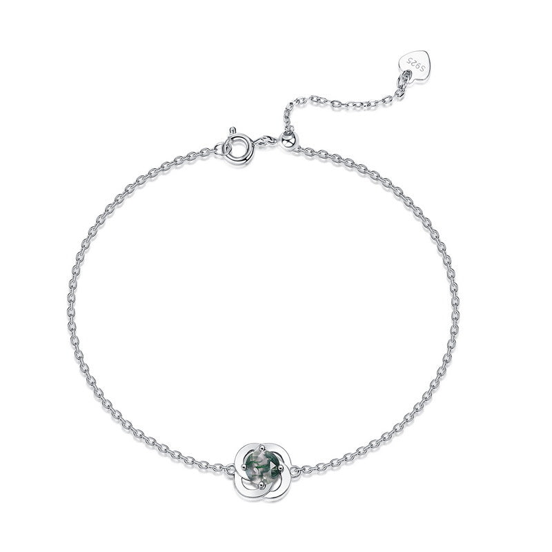 S925 Sterling Silver Moss Agate Four-Leaf Clover Bracelet