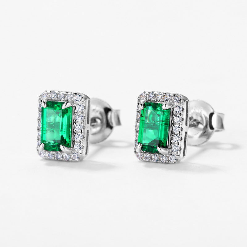 S925 Sterling Silver Lab-Grown Gemstone Emerald-Cut Stud Earrings