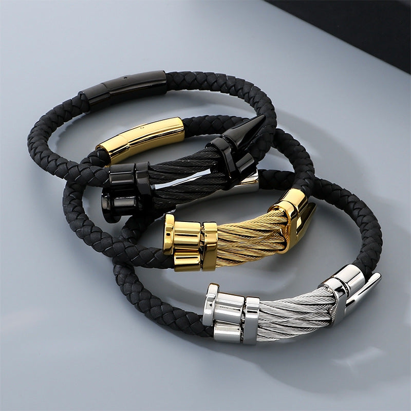 Steel Wire Nails Magnetic Buckle Bracelet – Punk Style Niche Dot Riveted Woven Leather