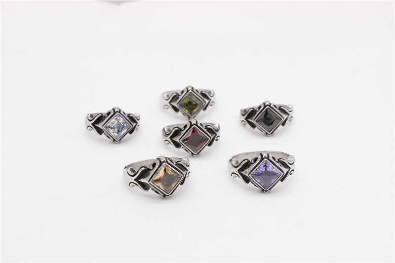 Planderful Zircon Ring For Men Unisex Titanium Steel Retro European American Style Prismatic Sparkle