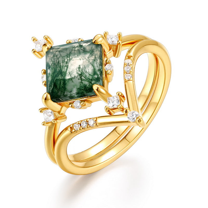 Planderful Jewelry Moss Agate Ring, Sterling Silver Hexagon