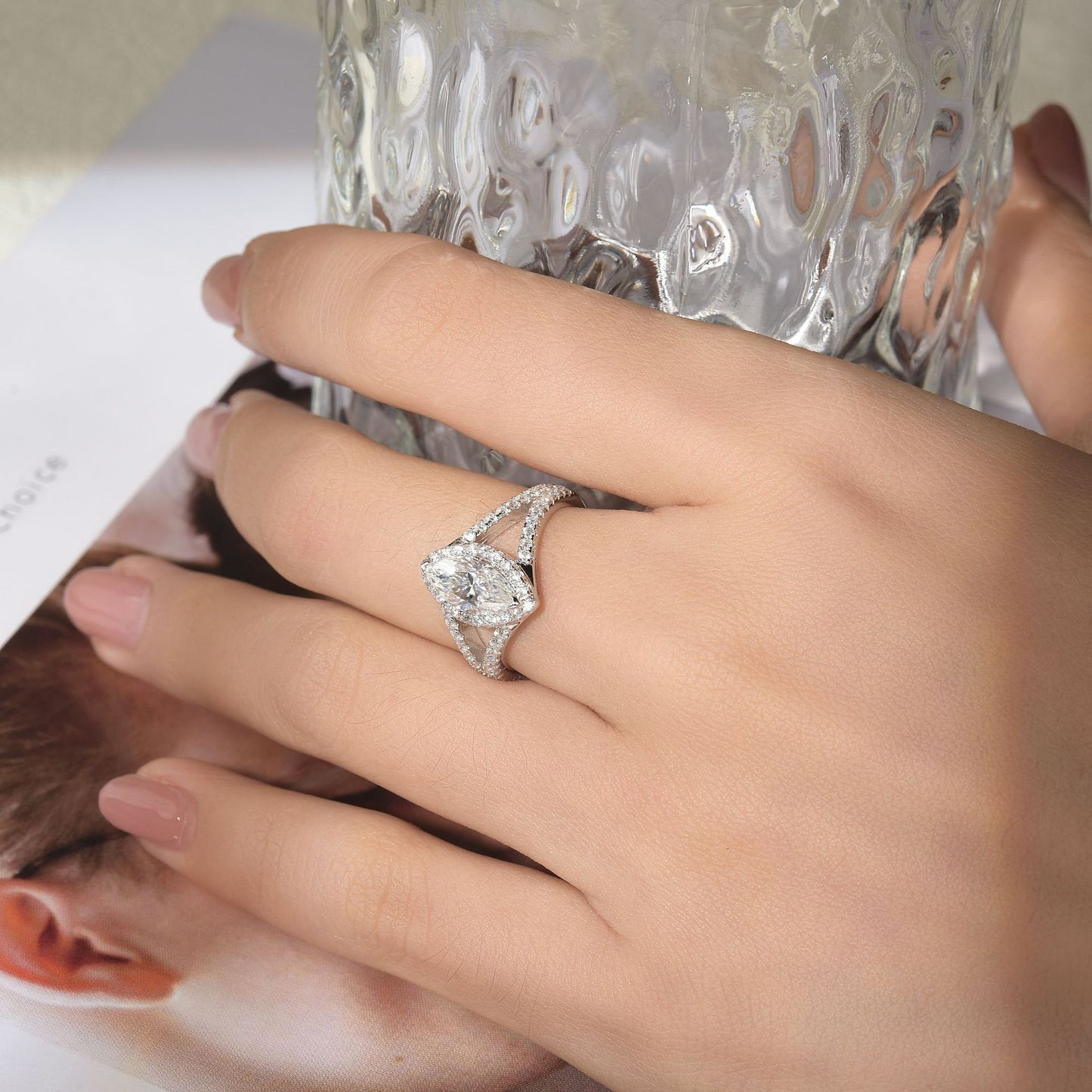 Planderful Moissanite Engagement Ring Ladies 5x10mm Marquise Stone S925 Silver Split Shank D VVS 3EX 1.48ct