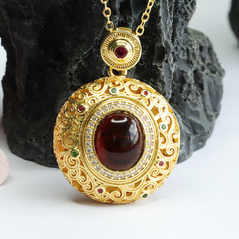 Oval Blood Amber Sachet Necklace With Sterling Silver Honey Amber Pendant