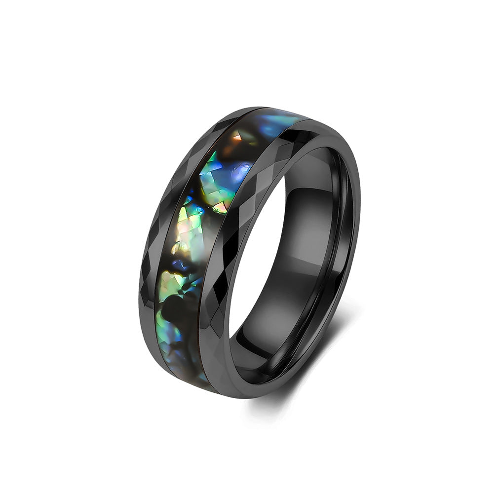 Diamond-Shaped Section Tungsten Carbide Abalone Slice Ring Men's Wedding