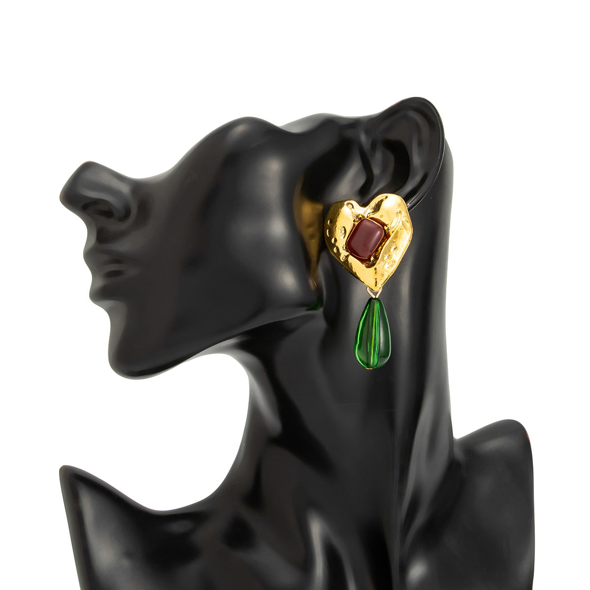Planderful Medieval Green Water Drop Pendant Earrings Inlaid Peach Heart Gem Vienna Verve For Vintage Jewelry Lovers