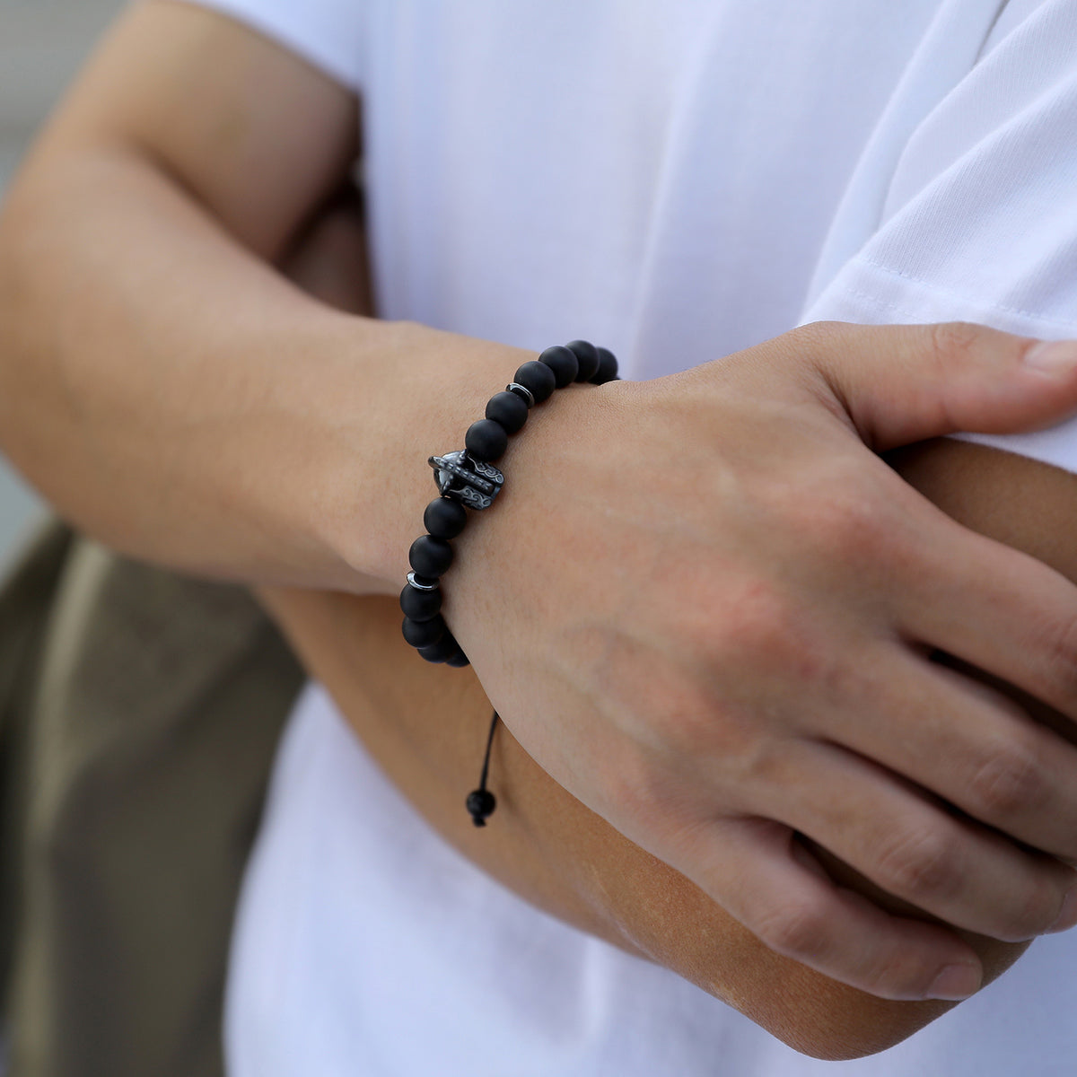 Braided Adjustable Black Stainless Steel Bracelet