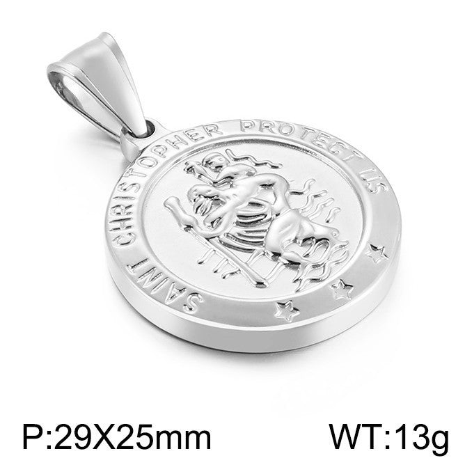 Niche Design St. Christopher'S Titanium Steel Pendant, Men's And Women'S Titanium Steel Necklace,