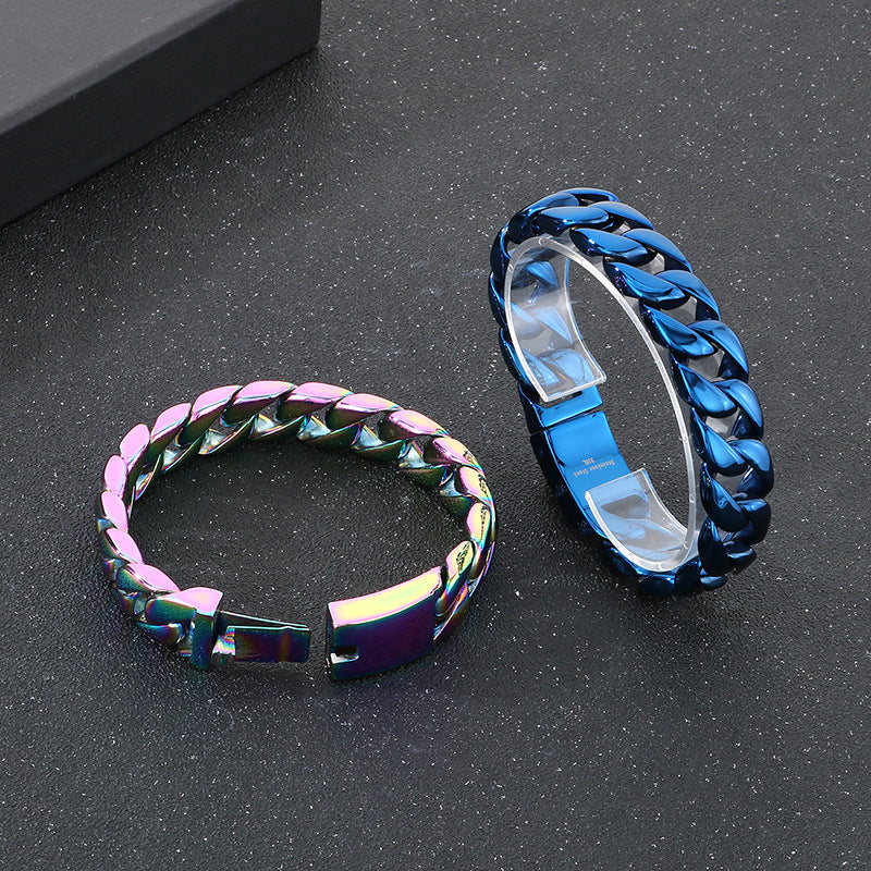 Planderful Mens Titanium Cuban Chain Bracelet Electroplated