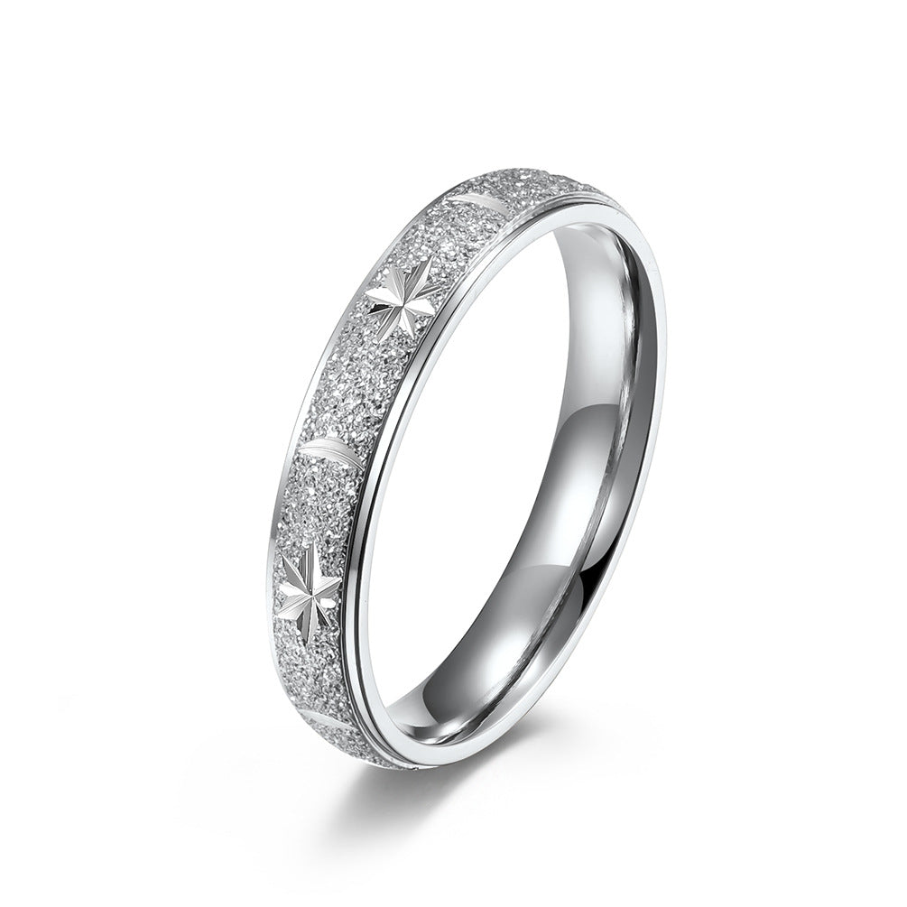 Scrub Engraving Star Moon Stainless Steel Unisex Ring