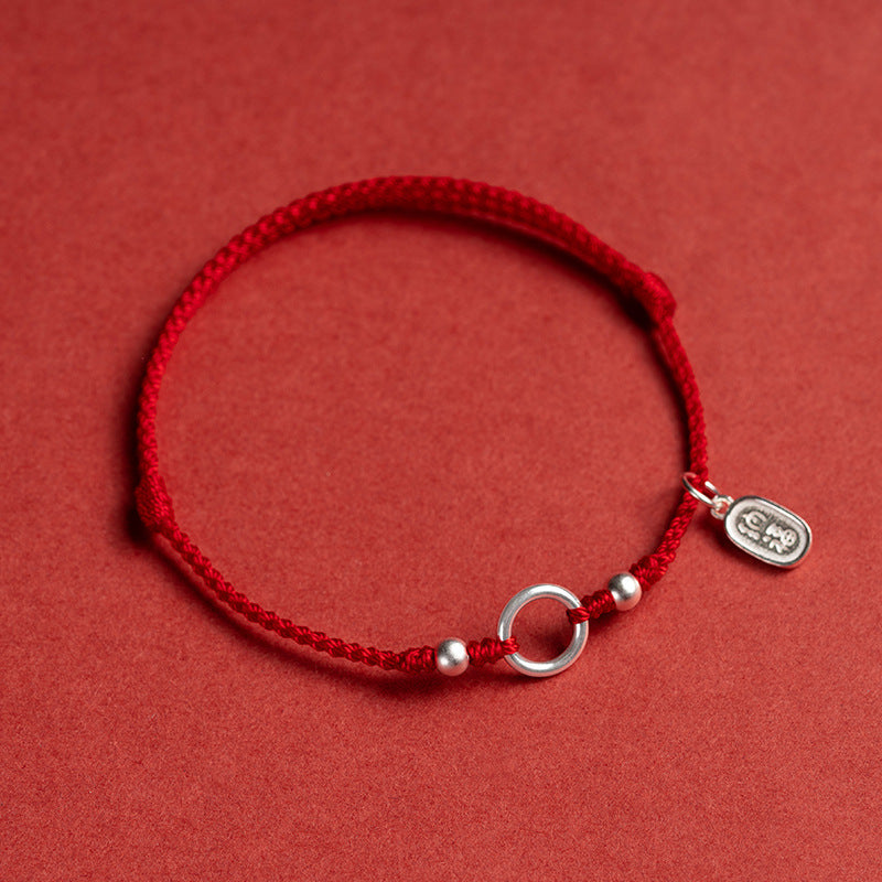 Fortune's Favor Sterling Silver Weaving Red Rope Bracelet for Couples