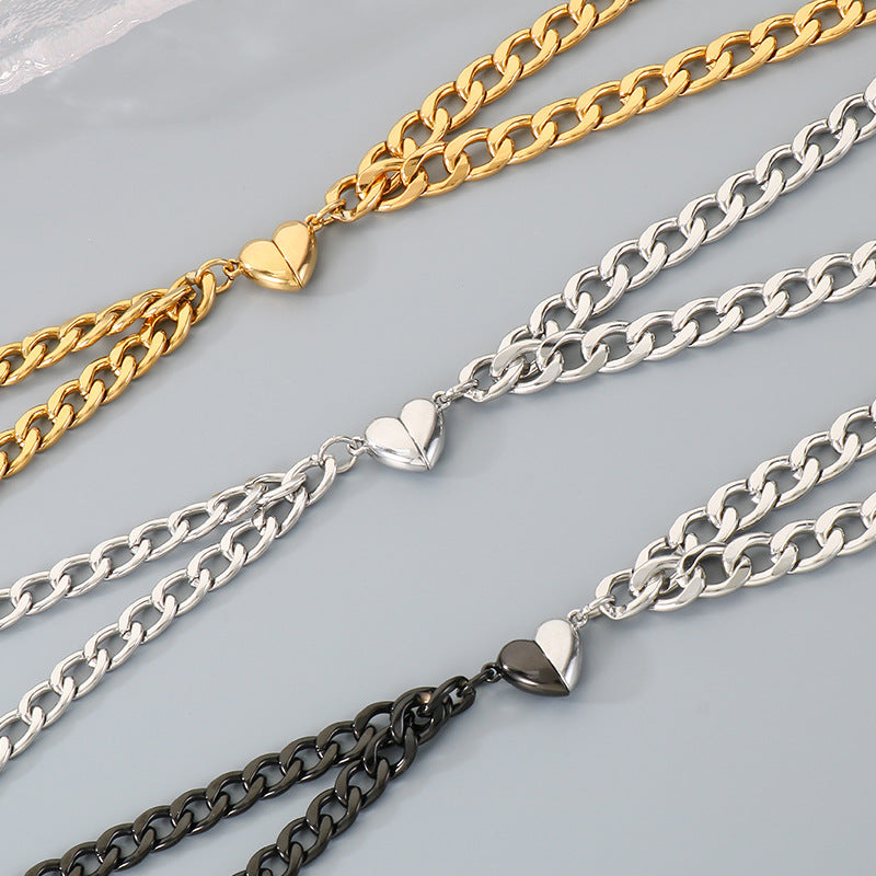 Niche Love Magnetic Bracelet Couple Style – Nk Chain Heart-Shaped Magnet Unisex Titanium