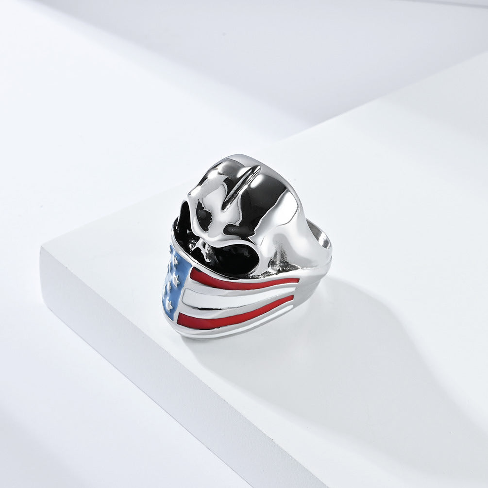 Planderful Titanium Steel Ring For Men Bold Skull Stars And Stripes Statement Accessory