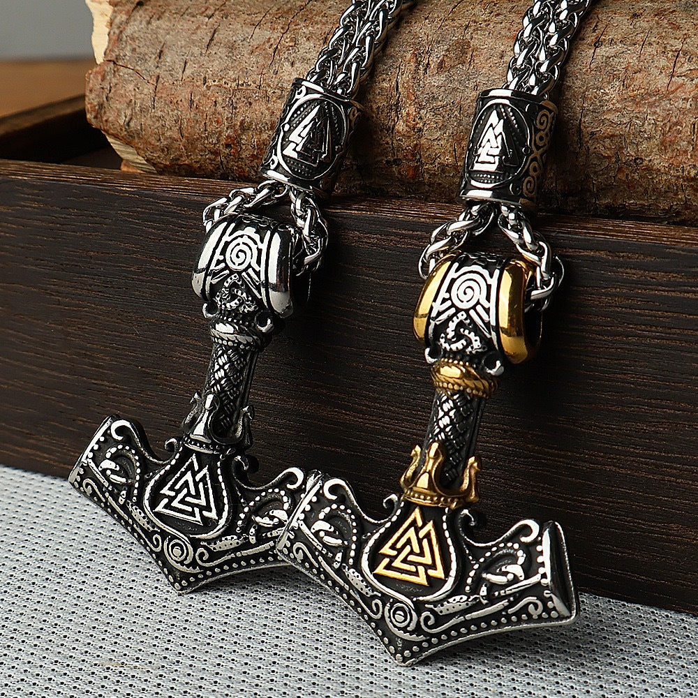 1. Planderful Rune Pendant Necklace In Stainless Steel Viking Odin Triangle And Anchor Motifs Punk Retro Style For Unisex