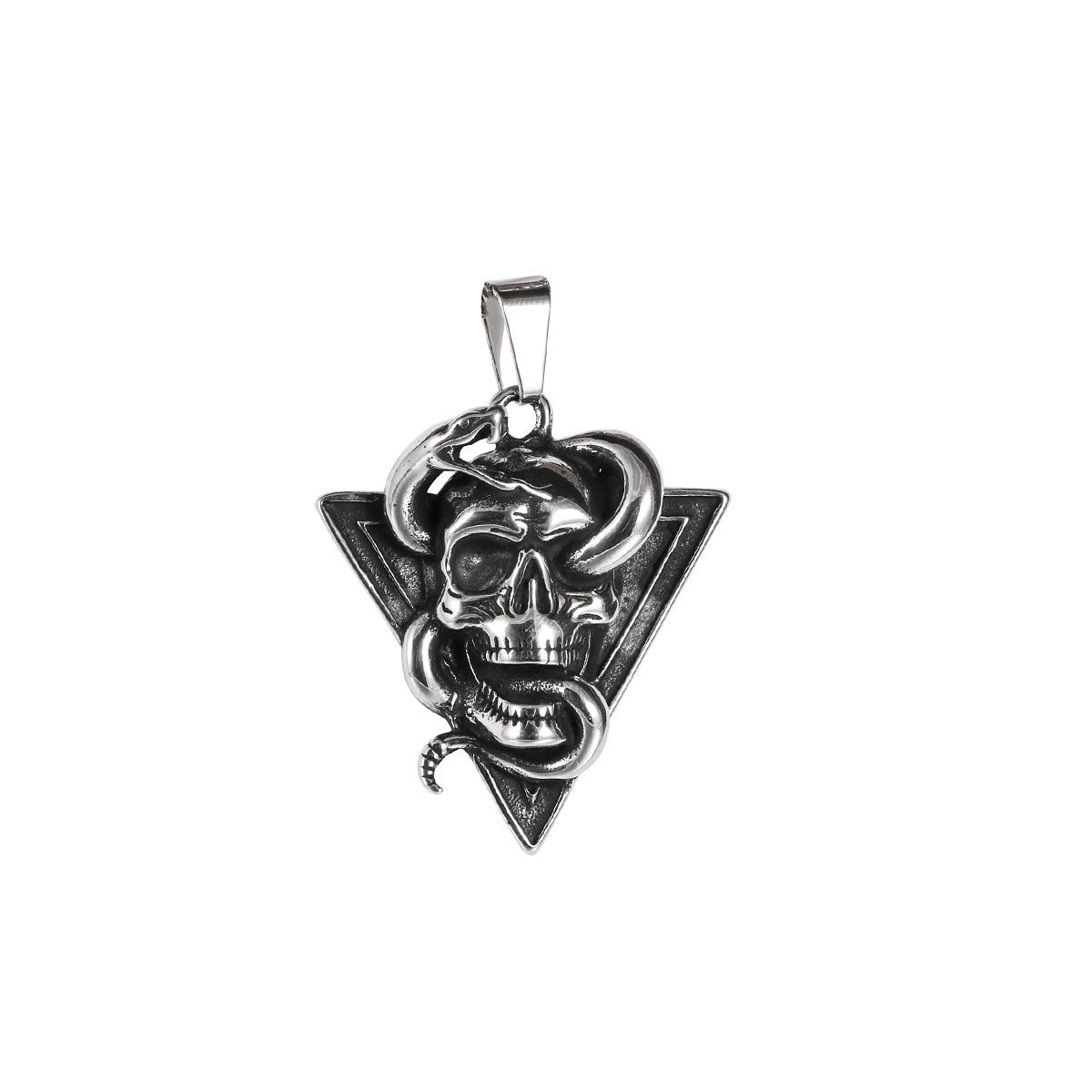 Devil Triangular Viper + Kiss Skull Men's Stainless Steel Necklace Pendant