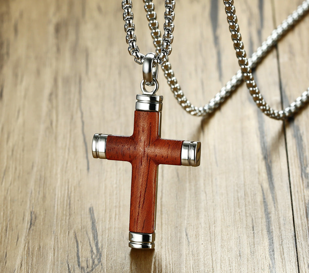 Pendant Titanium Steel Pear Wood Cross Pendant Men's Jewelry