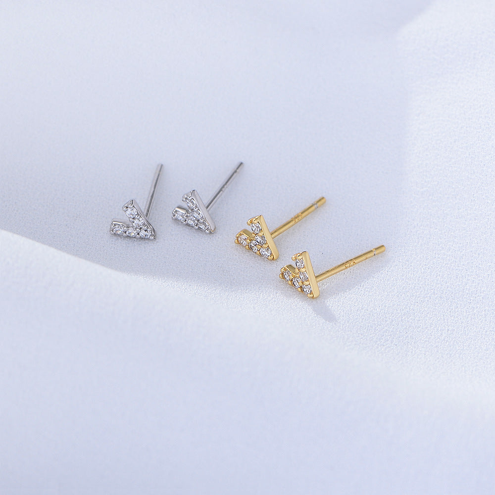 S925 Sterling Silver Zircon English Letter Stud Earrings Geometric Small Mini Earrings Ear