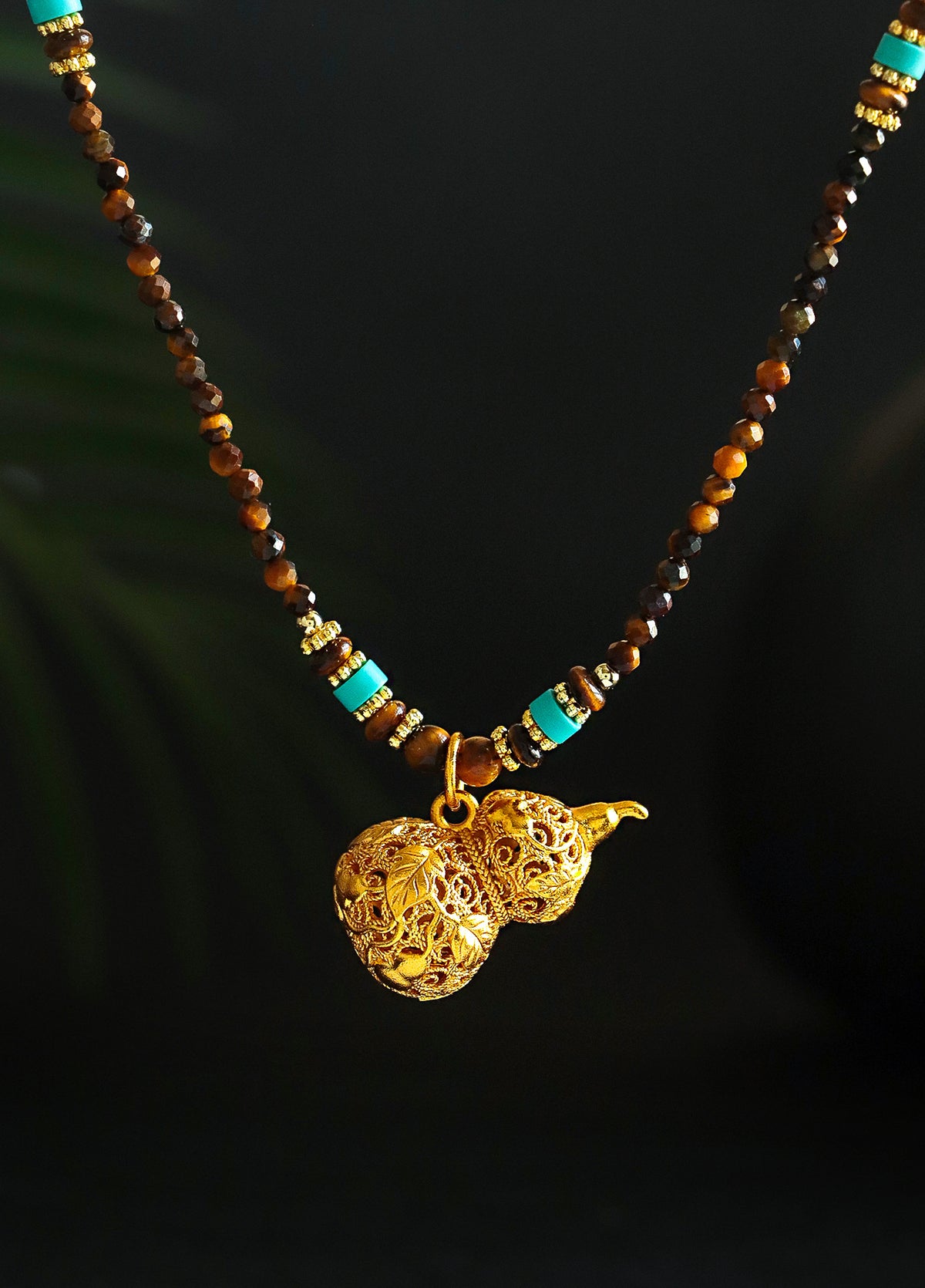 Tiger Eye & Turquoise Elephant Gourd Necklace