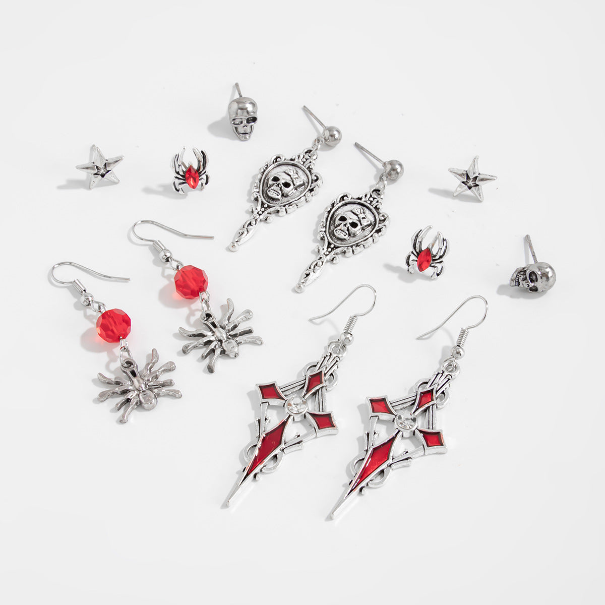 Planderful Gothic Halloween Earrings Set Spider Web Bat Blood Cross With Roses For Women Vienna Verve