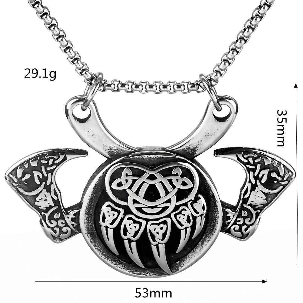 Planderful Viking Pendant Necklace For Men Versatile Vintage Mythic Battle Axe Shield Bear Claw Titanium Steel Jewelry