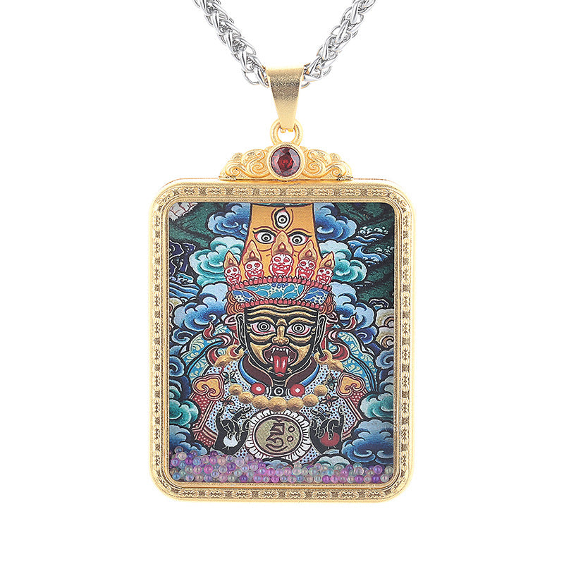 Steel Necklace – Elegant Chinese Style Dragon Thangka Pendant Necklace For Everyday Wear
