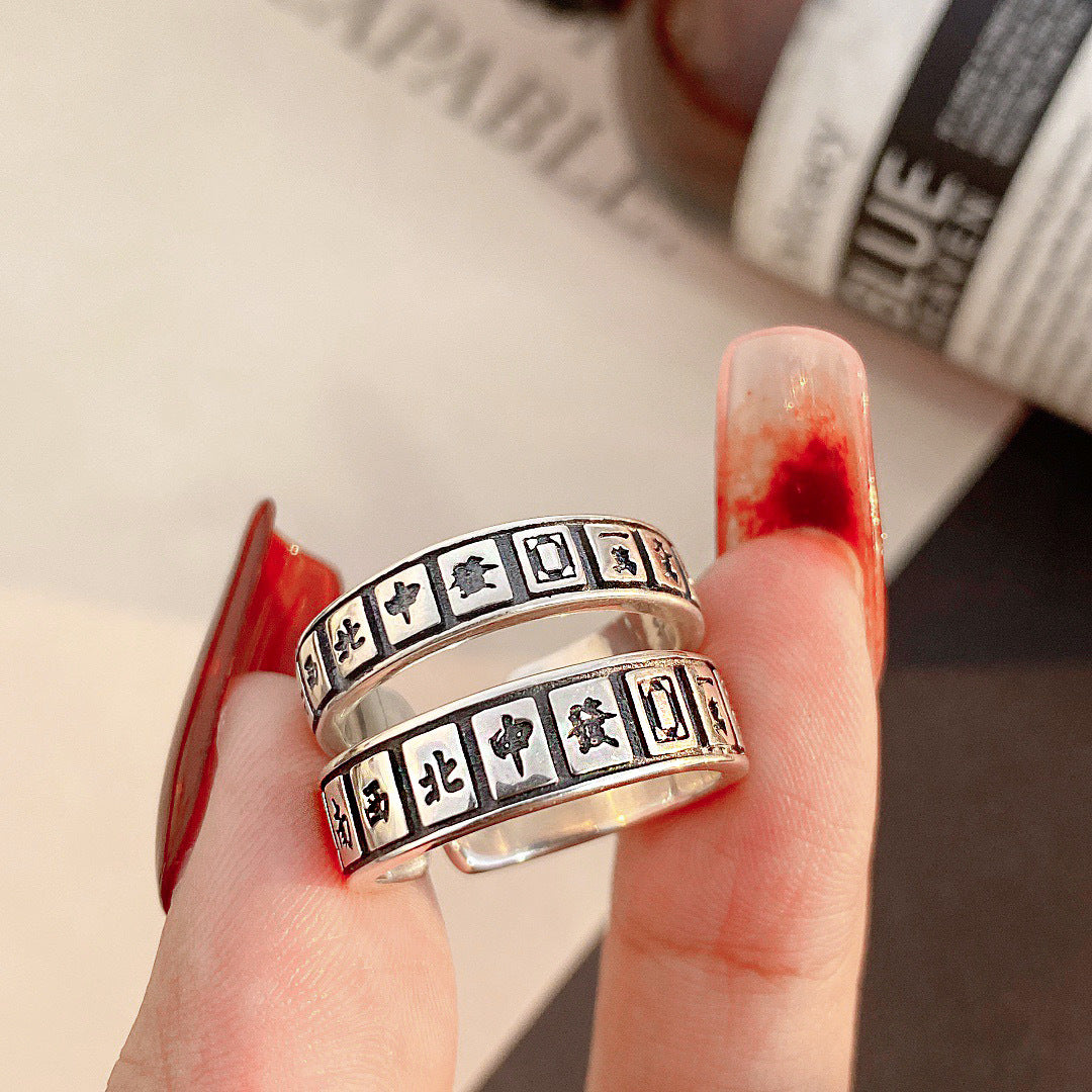 S925 Sterling Silver Mahjong Ring — Adjustable