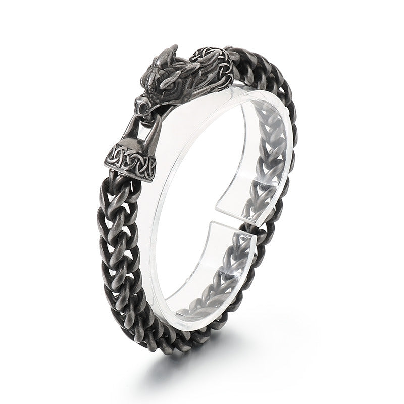 Planderful Zodiac Dragon Titanium Steel Mens Bracelet