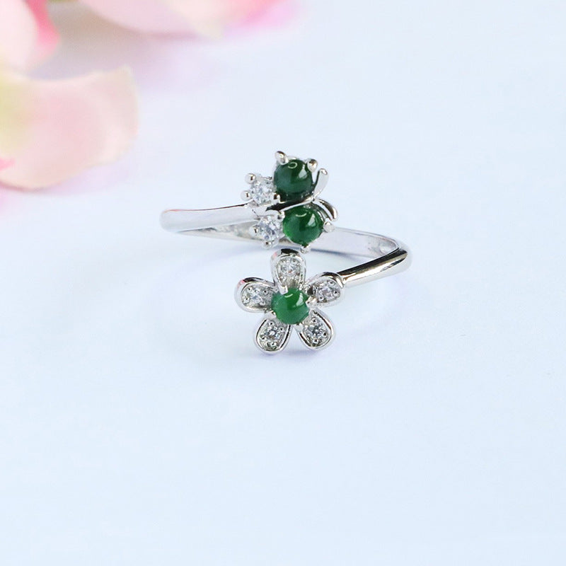 Green Jadeite Butterfly & Floral Ring