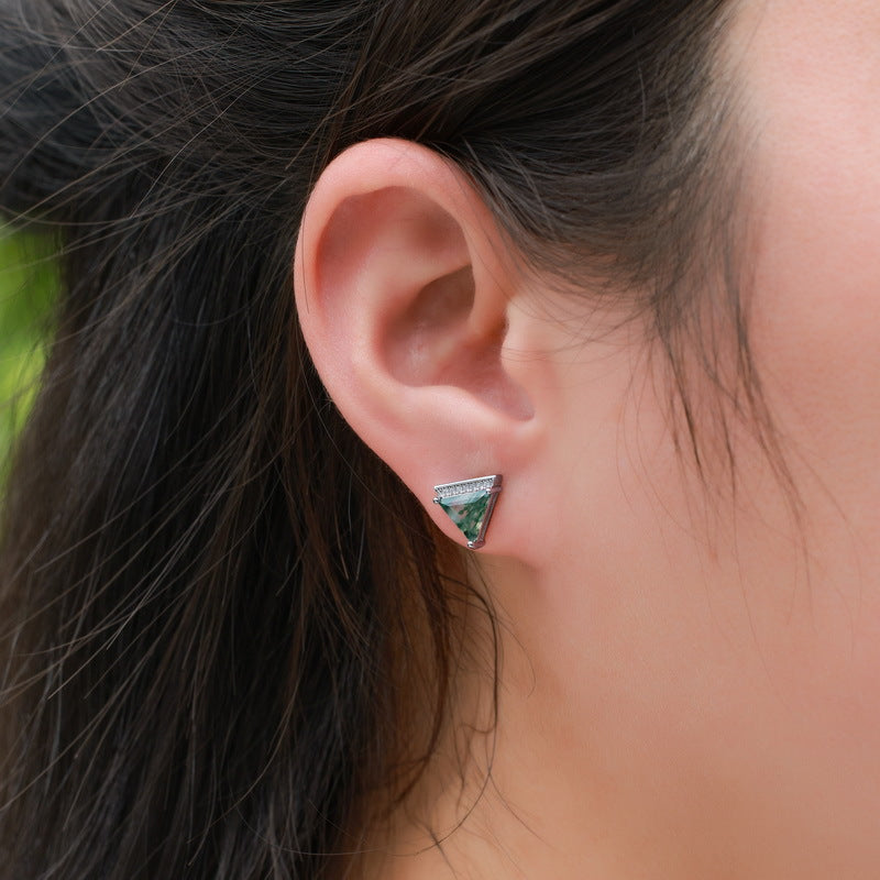 S925 Sterling Silver Moss Agate Triangle Jewelry Collection