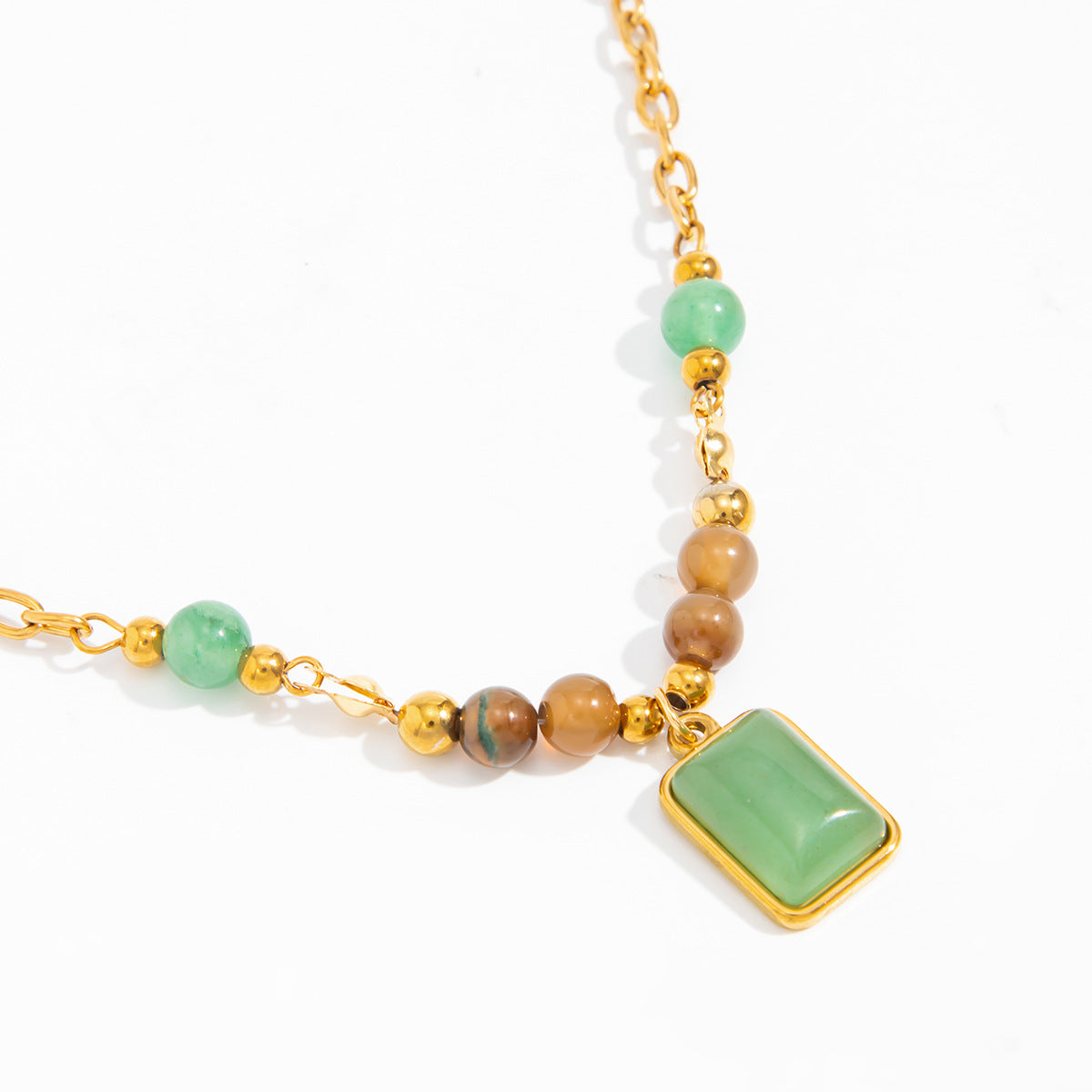 Vacation Gravel Pendant Beaded Collarbone Chain Retro Colored Gemstone Stainless Steel Neck Necklace
