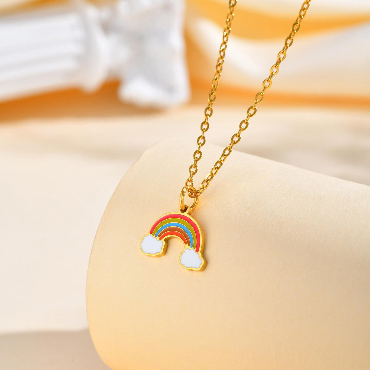 Stainless Steel Epoxy Bow Cute Super Cute Pendant Necklace