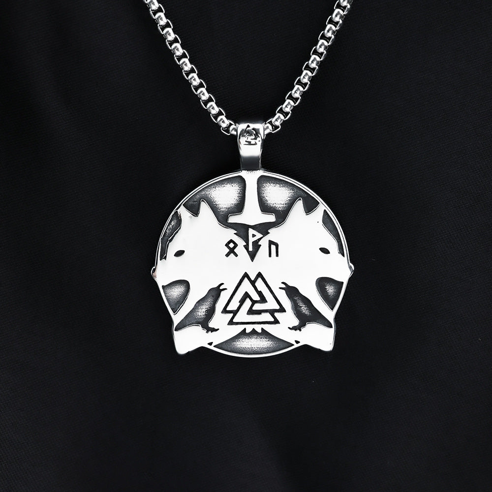 Hip-Hop European and American Viking Double Wolf Pendant Necklace