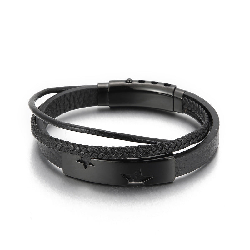 Adjustable Leather Bracelet – Punk Multi-Layer Men's Charm Bracelet Stainless Steel