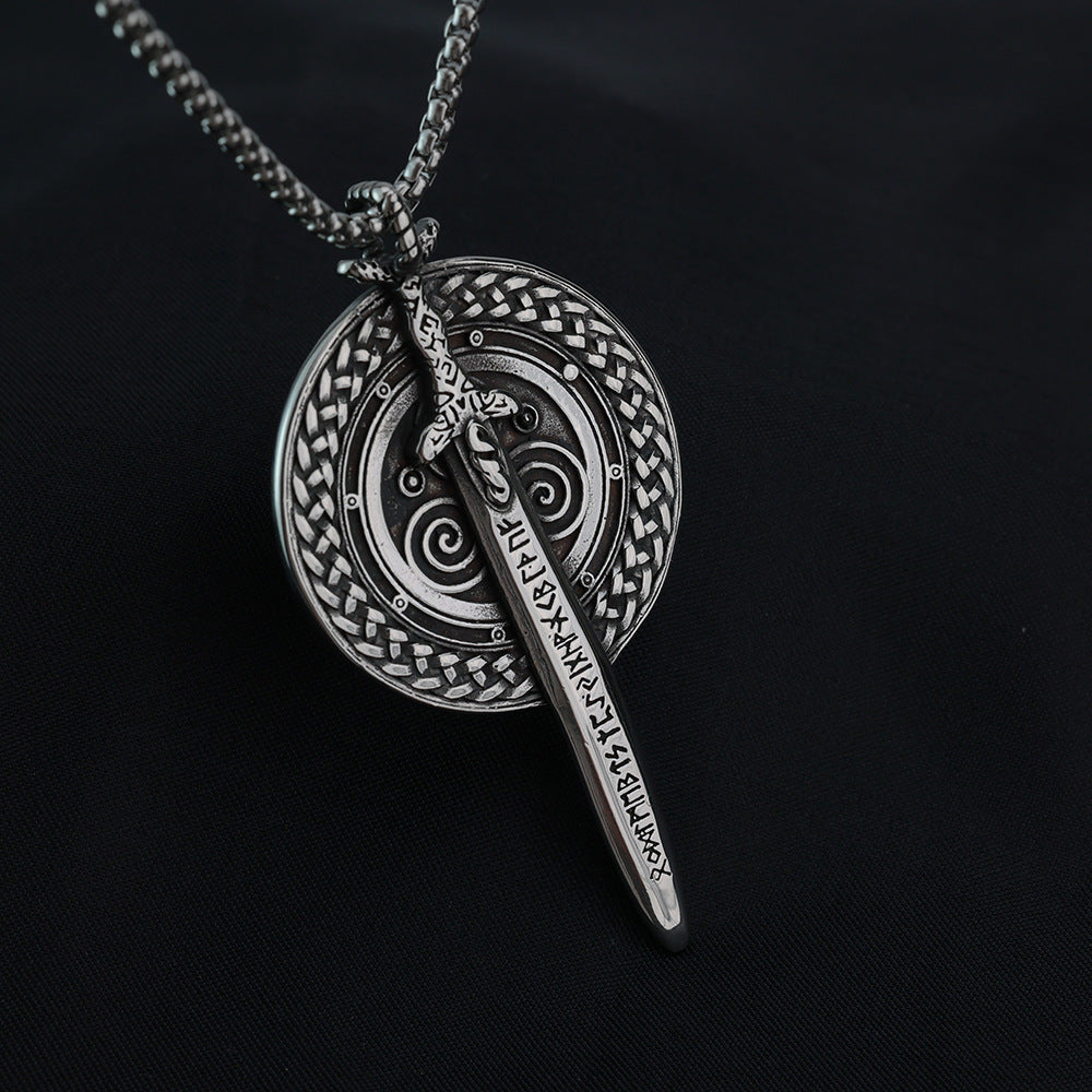 European and American Jewelry Wholesale Titanium Steel Pendant Men's Stainless Steel Necklace Retro Viking Shield Sword