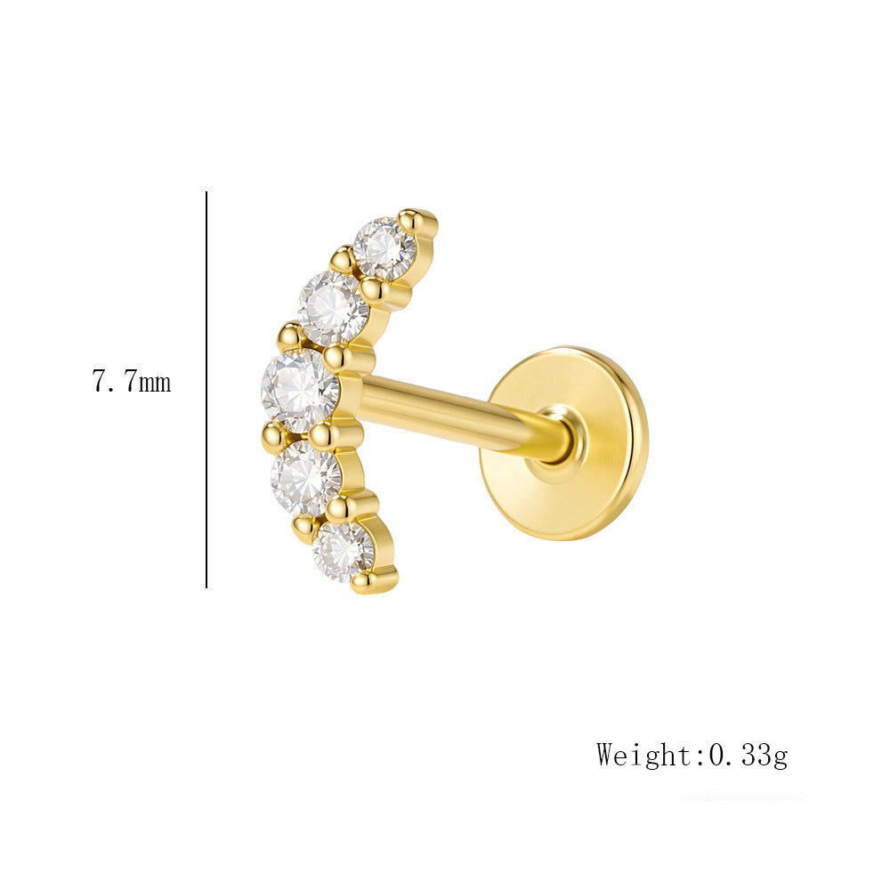 S925 Pure Silver Daily Zircon Cartilage Flat Head Spiral Piercing Ear Stud Earrings