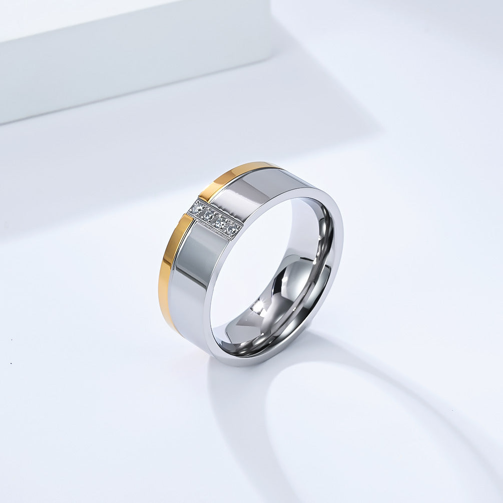 Planderful Mens Zircon Ring Two Color Stainless Steel Personalized Gift For Him High End Jewelry