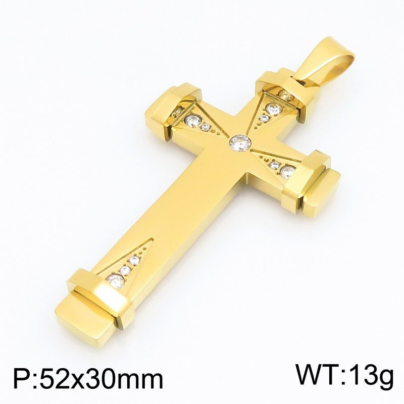Hip Hop Triangle Array Zircon Cross Pendant Stainless Steel Men's Cross Pendant Necklace