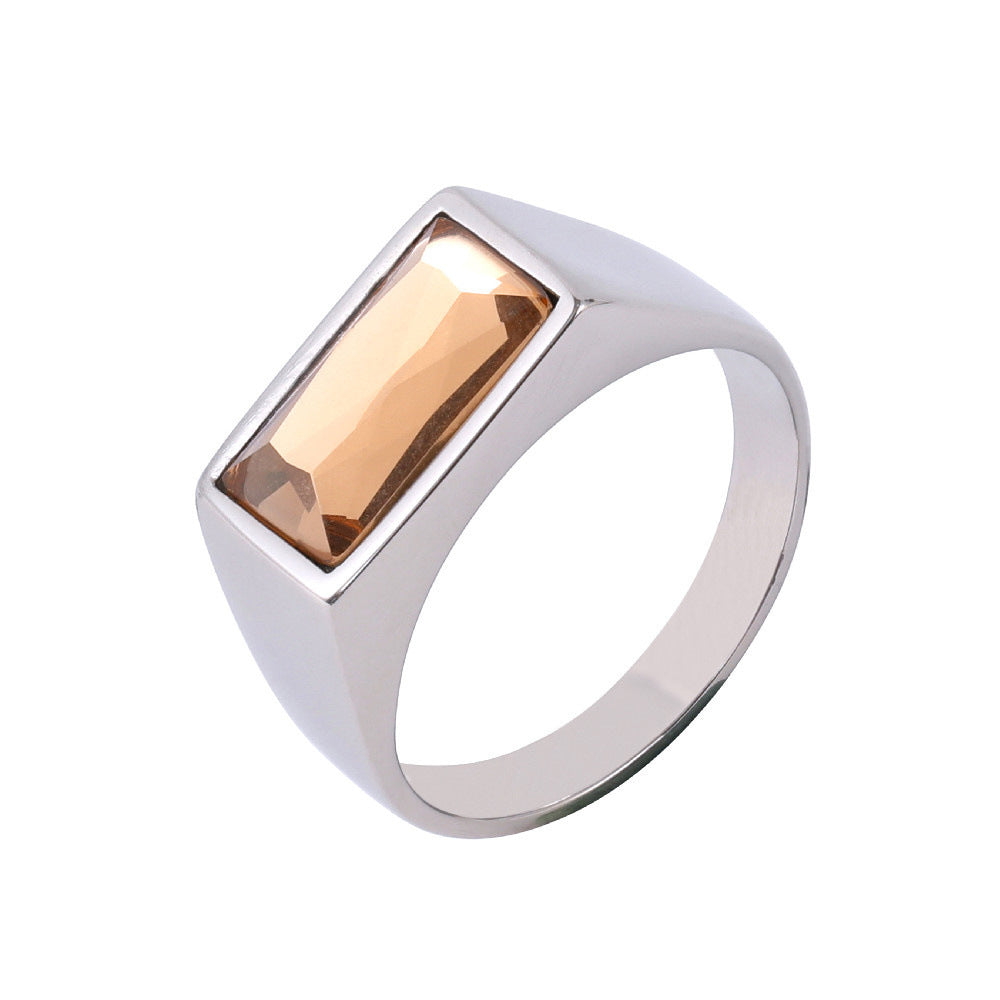Planderful Titanium Steel Ring Unisex Champagne Zircon Sparkle Retro Everyday Genie