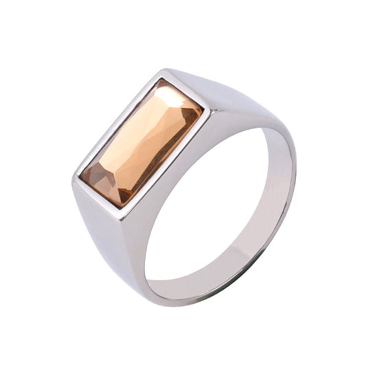 Planderful Titanium Steel Ring Unisex Champagne Zircon Sparkle Retro Everyday Genie